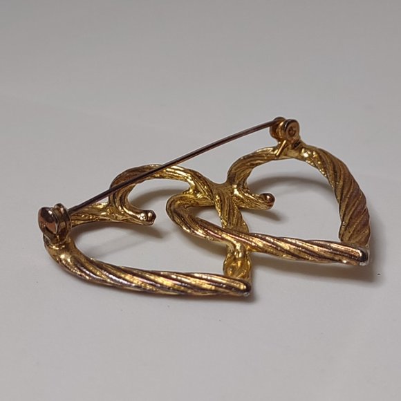 Gold Tone Metal Double Heart Brooch - Picture 6 of 7